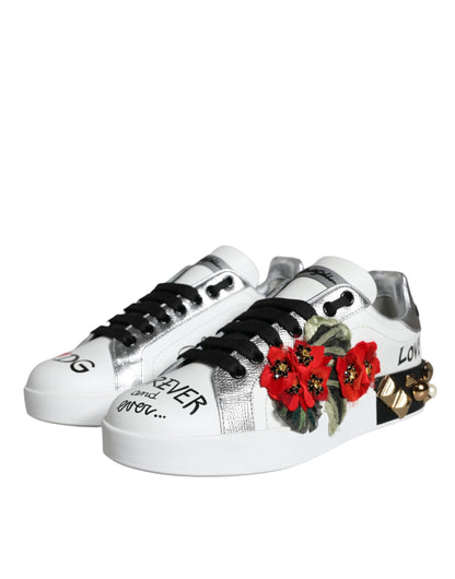 Dolce & Gabbana Women's Low Top Leather & Rubber Sneakers - White Floral