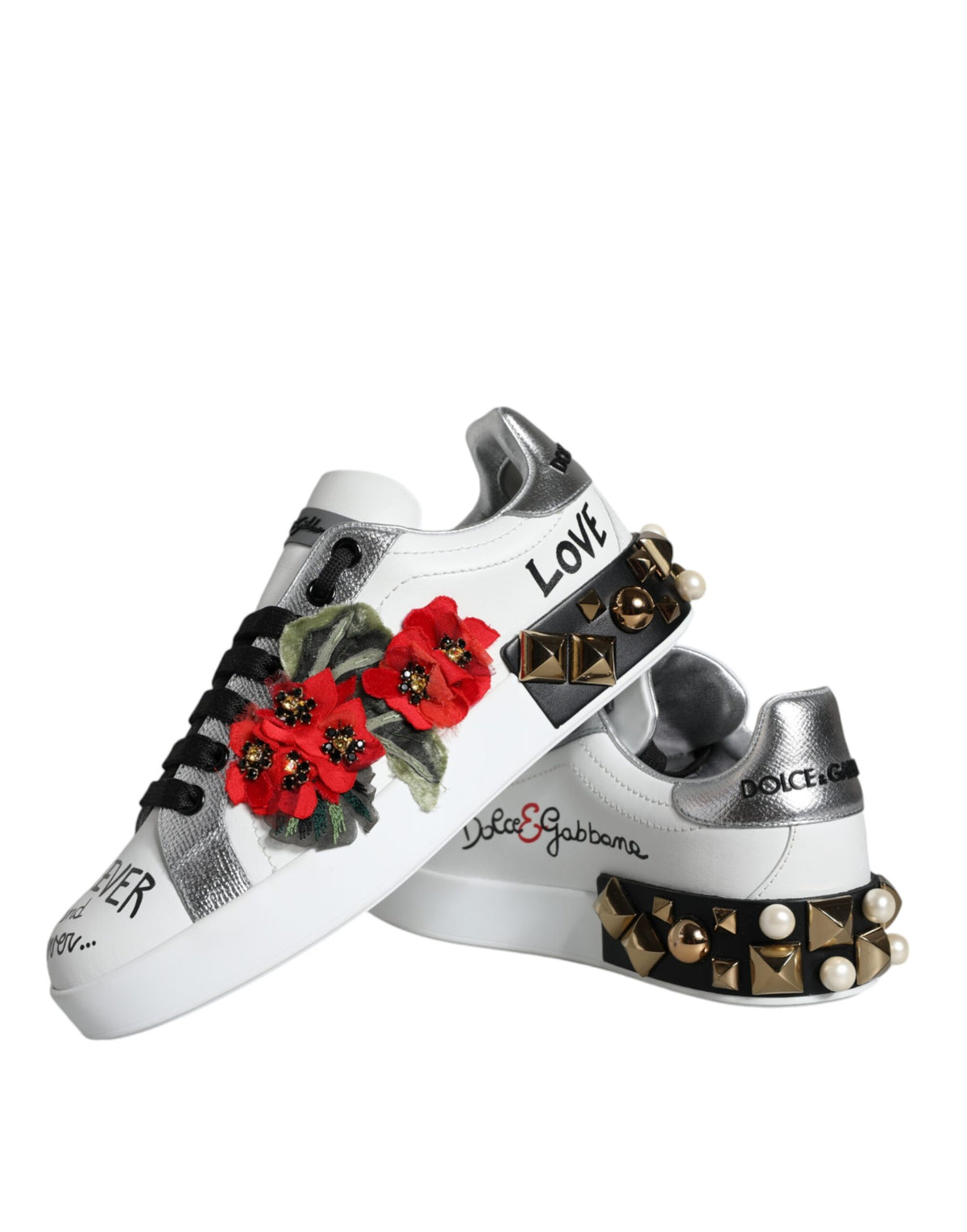 Dolce & Gabbana Women's Low Top Leather & Rubber Sneakers - White Floral
