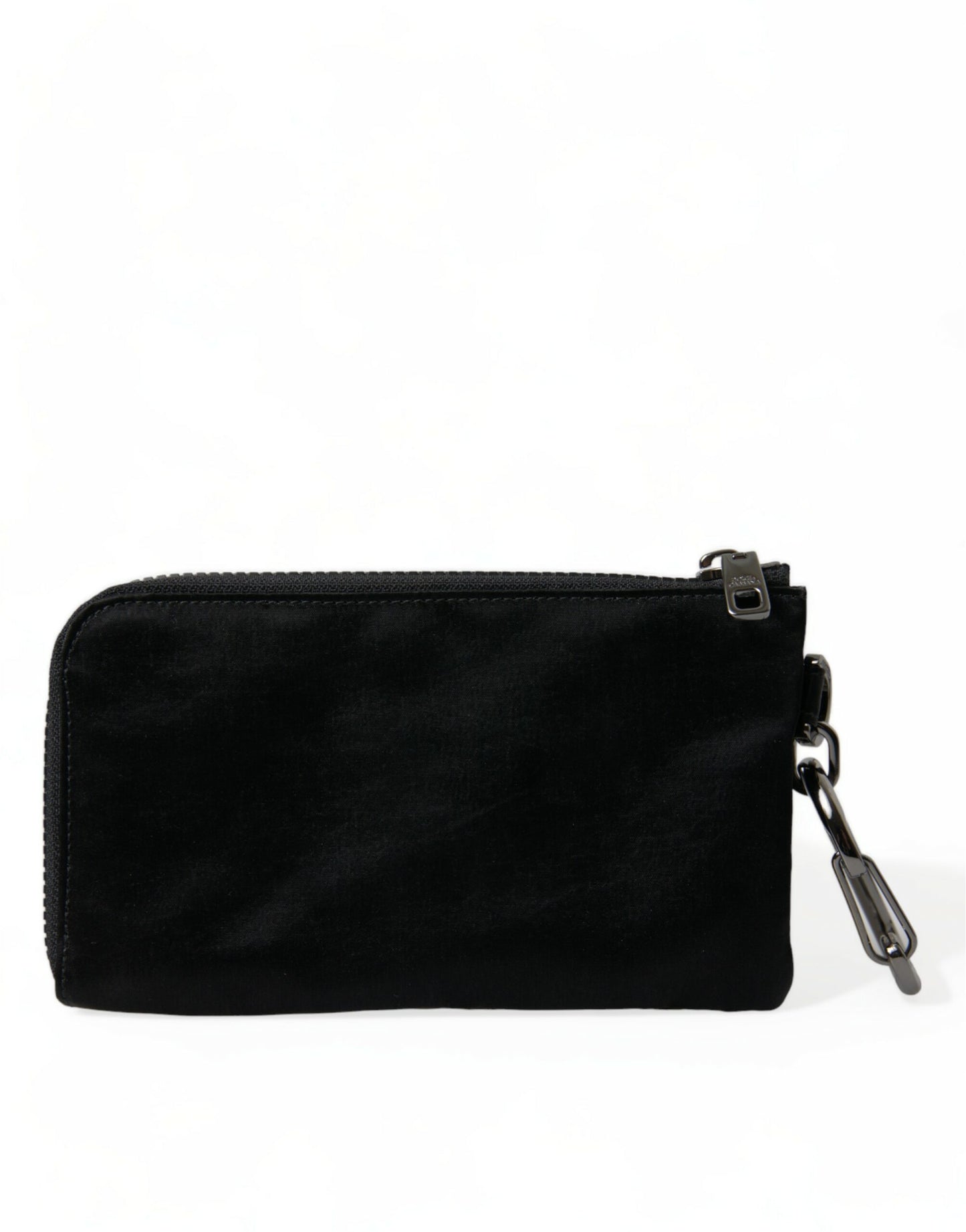 Black Nylon Logo Plaque Keyring Pouch Clutch Bag
