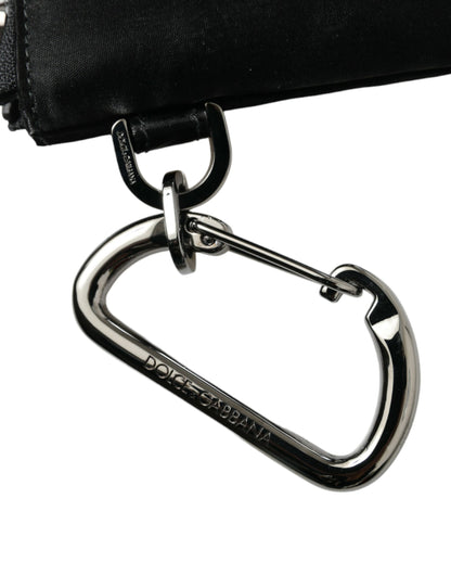 Black Nylon Logo Plaque Keyring Pouch Clutch Bag