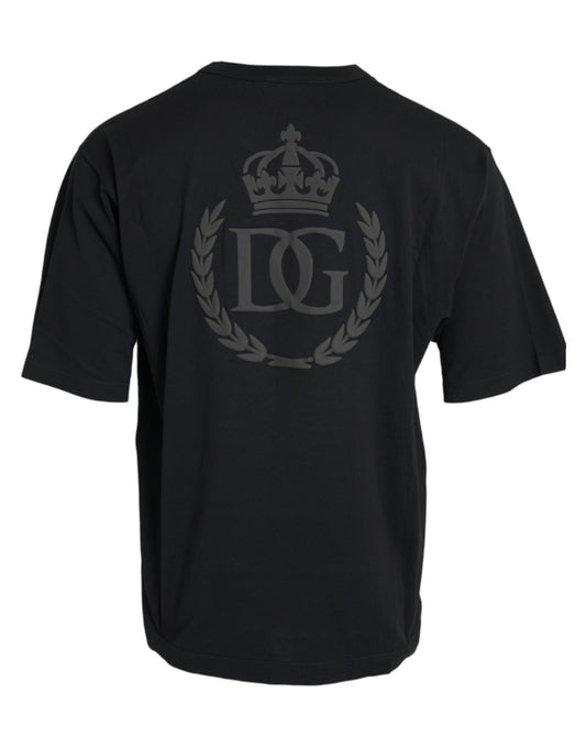 Black Logo Embossed Crew Neck Short Sleeves T-shirt