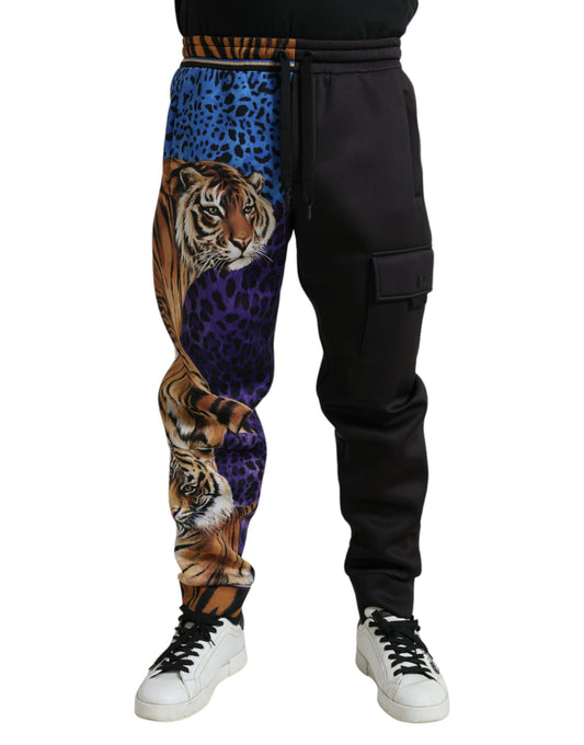 Black Blue Leopard Print Trouser Jogger Pants