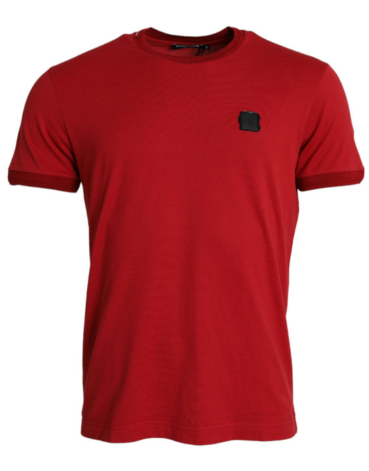 Red Logo Patch Cotton Crew Neck T-shirt