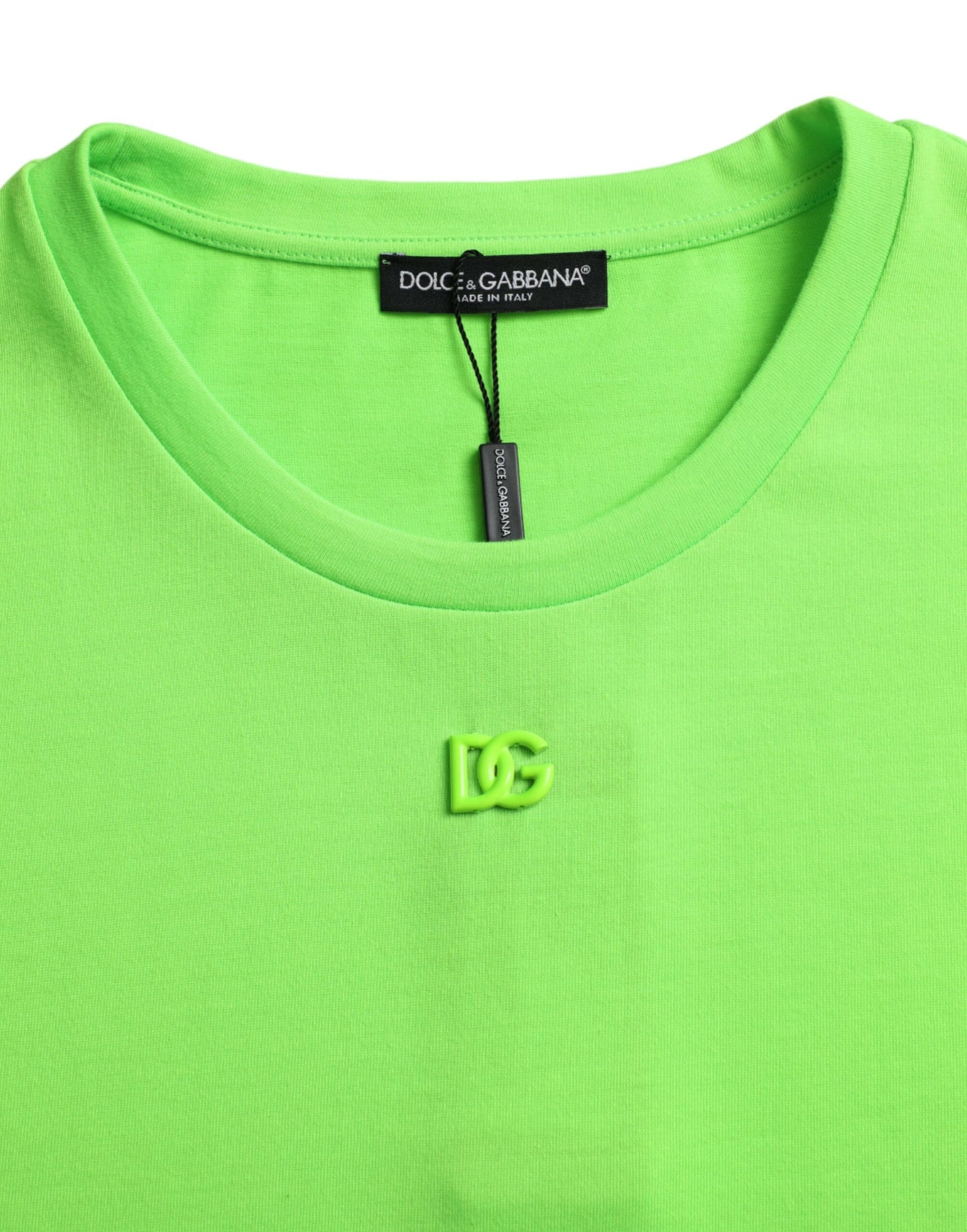 Neon Green Embossed Logo Crew Neck T-shirt