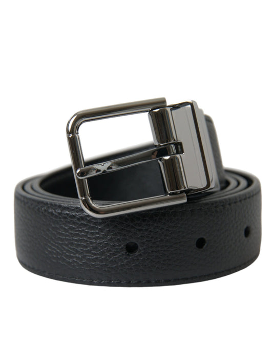 Black Leather Reversible Silver Buckle Belt