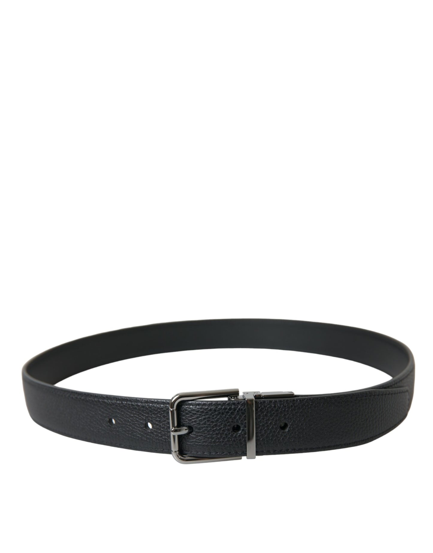 Black Leather Reversible Silver Buckle Belt