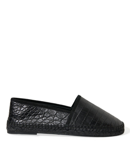 Black Exotic Leather Espadrilles Slip On Shoes