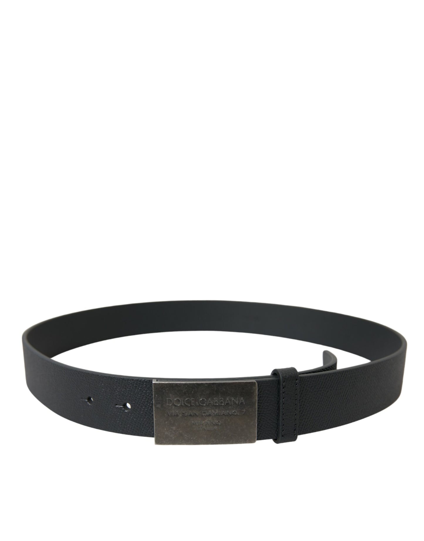 Black Leather Rectangle Metal Buckle Belt