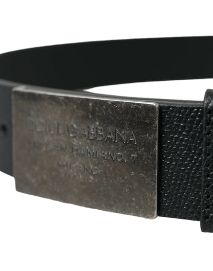 Black Leather Rectangle Metal Buckle Belt