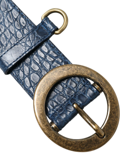 Blue Leather Gold Oval Buckle Wide Belt