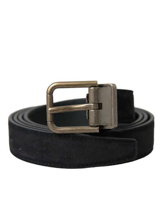 Black Suede Leather Gold Metal Buckle Belt