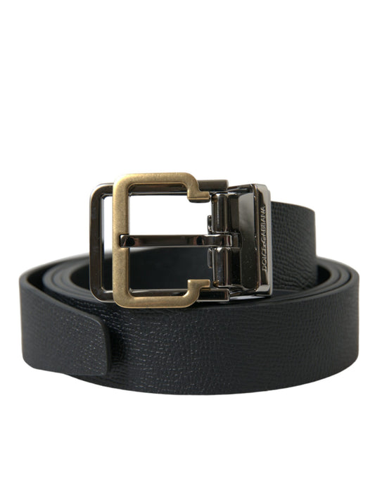 Black Leather Gold Silver Metal Buckle Belt