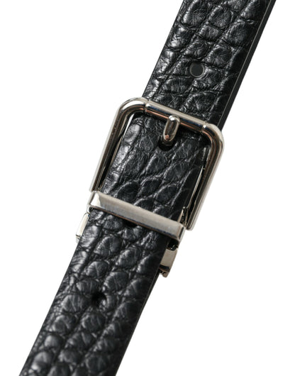 Black Alligator Leather Silver Buckle Belt