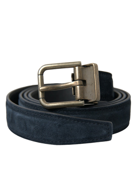 Blue Suede Leather Gold Metal Buckle Belt