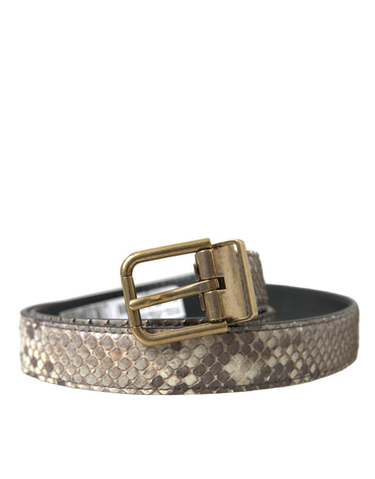 Brown Python Leather Gold Metal Buckle Belt