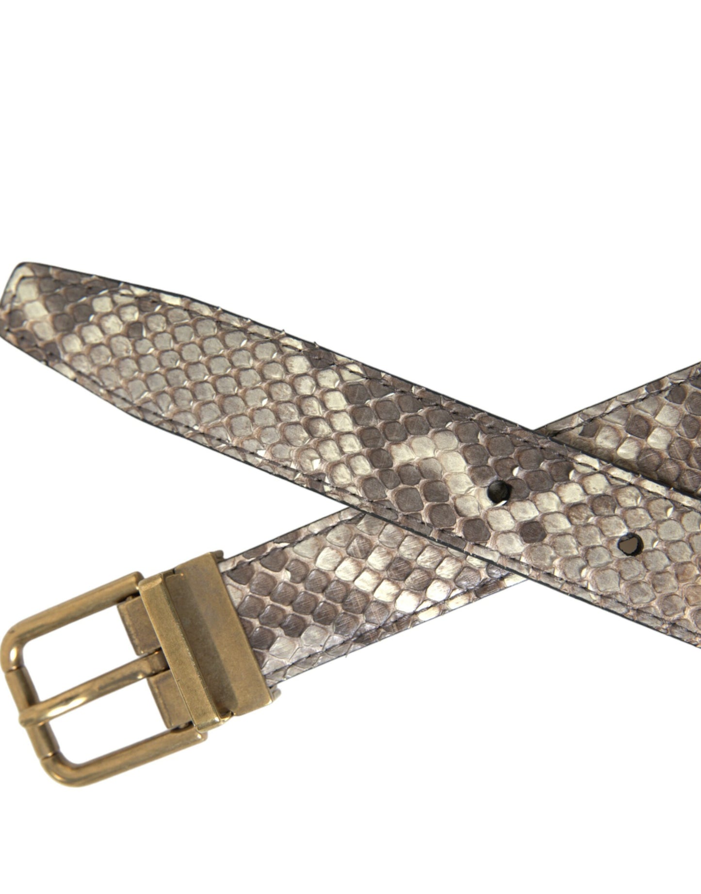 Brown Python Leather Gold Metal Buckle Belt