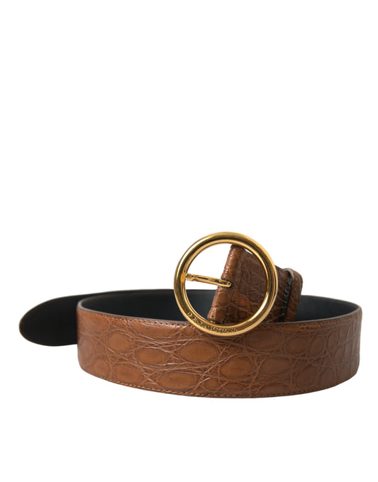 Brown Exotic Leather Round Buckle Belt