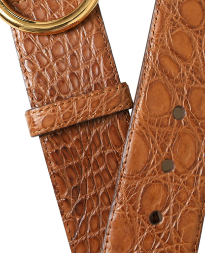Brown Exotic Leather Round Buckle Belt