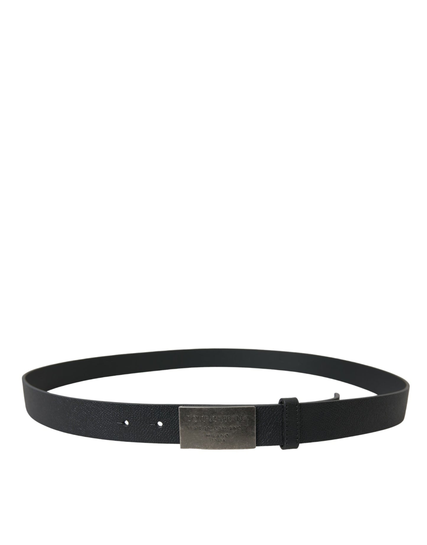 Black Leather Silver Rectangle Buckle Belt