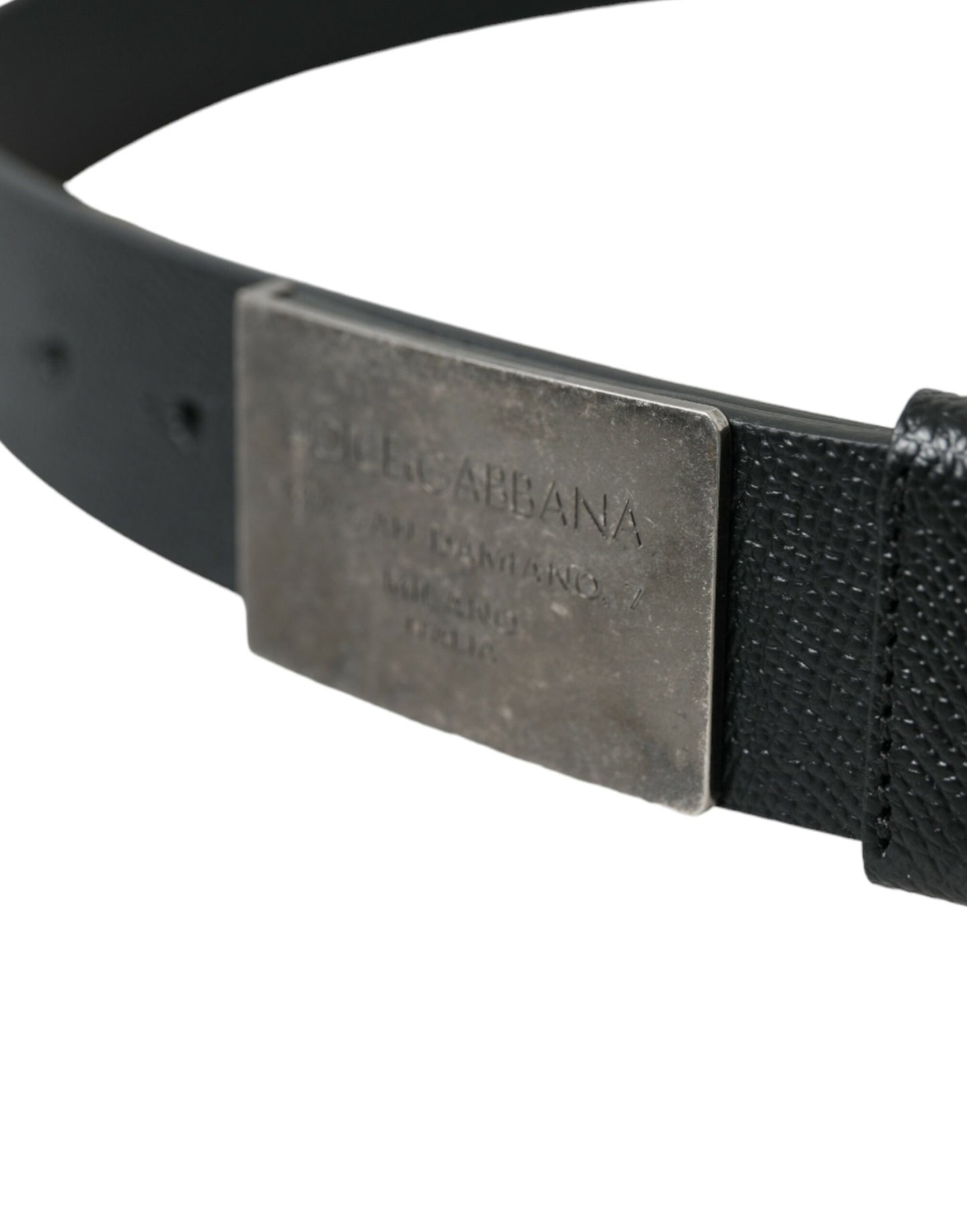 Black Leather Silver Rectangle Buckle Belt
