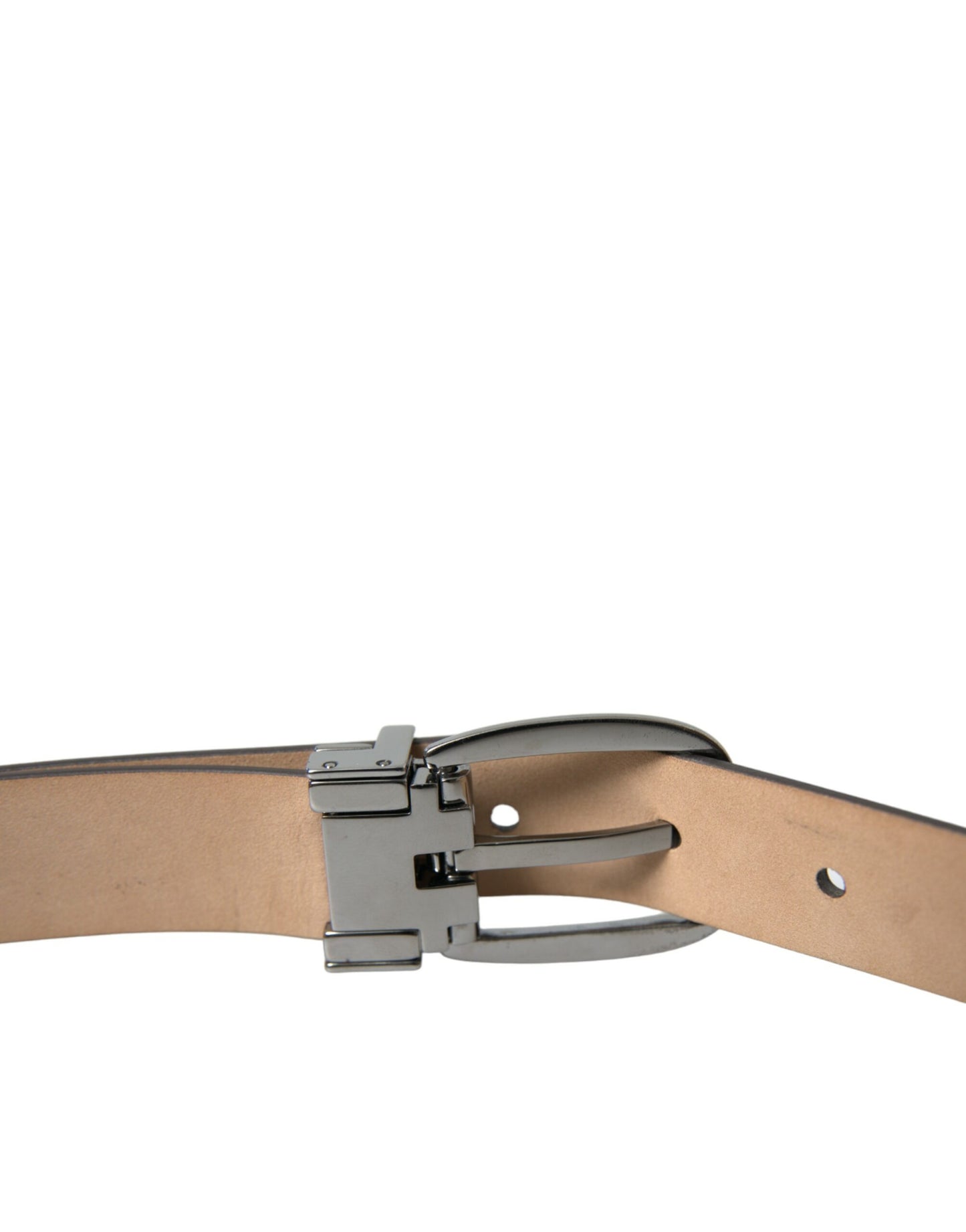 Dark Brown Leather Silver Metal Buckle Belt