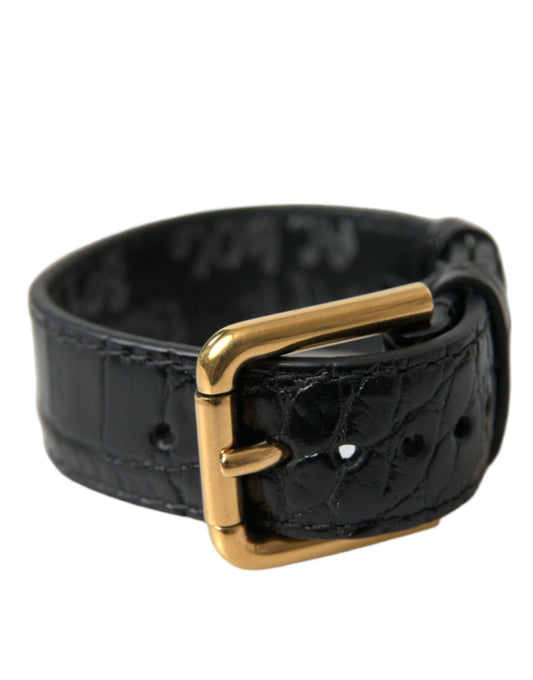 Elegant Gold Black Leather Bracelet