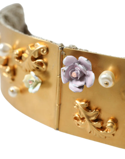 Elegant Gold-Tone Faux Pearl Floral Belt