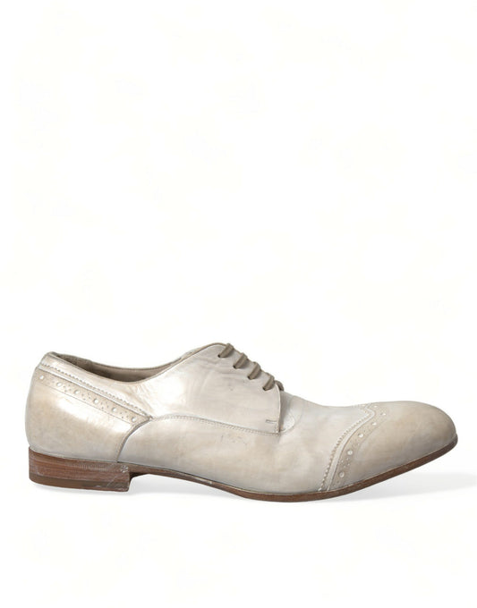 White Distressed Leather Brogue Dress Shoes