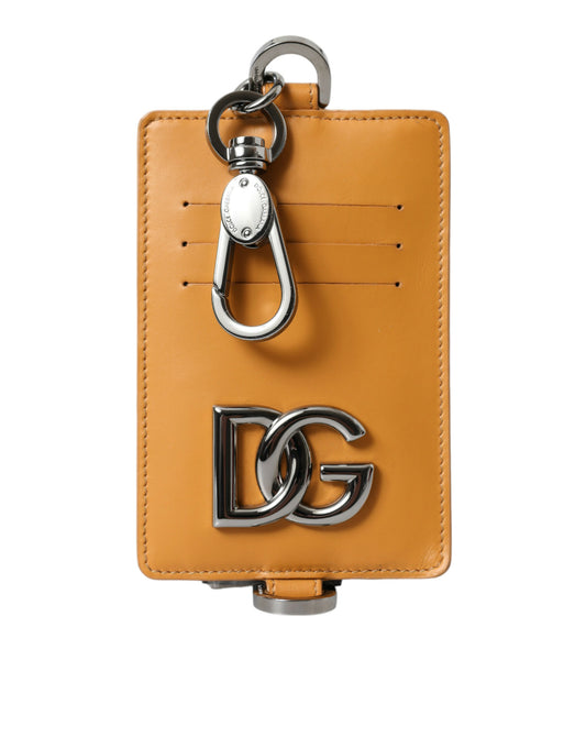 Orange Calf Leather Credit Card Holder Clip On Wallet