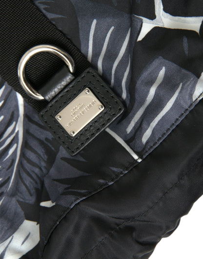 Black Leaf Print Adjustable Drawstring Nap Sack Bag