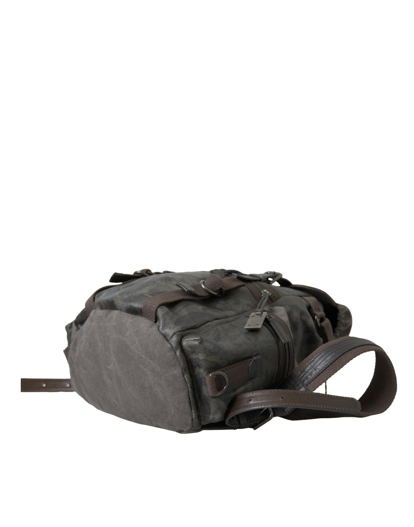Green Brown Baroque Canvas Leather Rucksack Backpack Bag