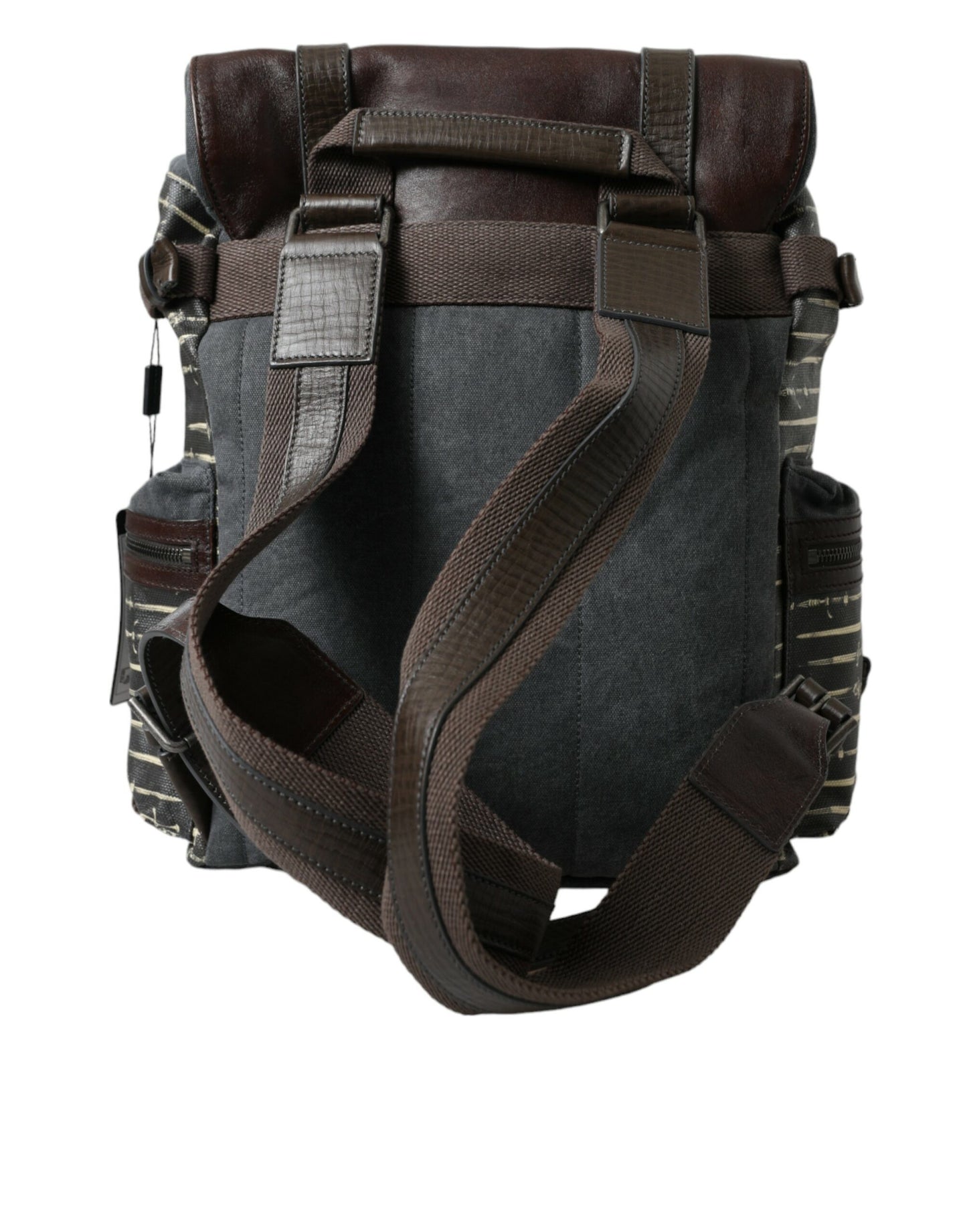 Black Brown Canvas Leather Rucksack Backpack Bag