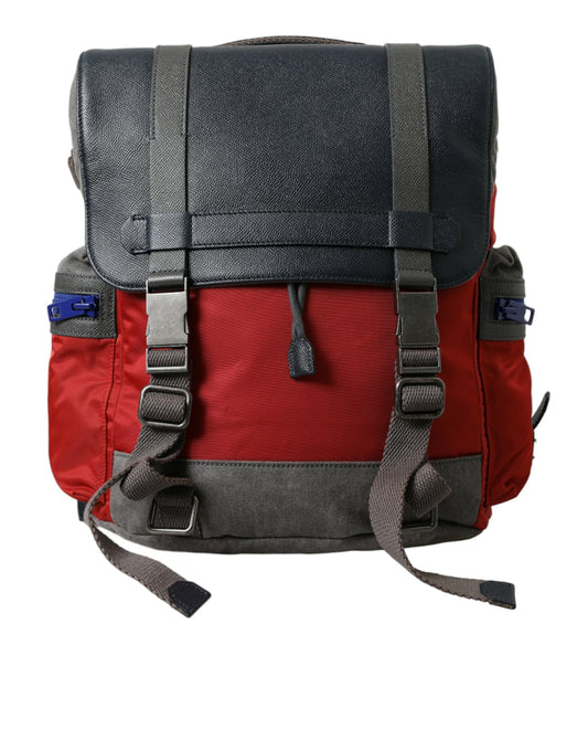 Red Gray Nylon Leather Rucksack Backpack Bag