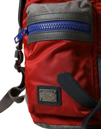 Red Gray Nylon Leather Rucksack Backpack Bag