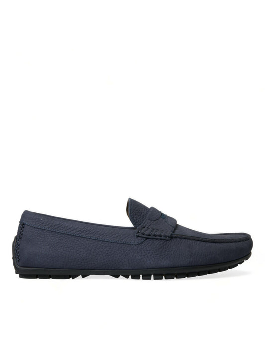 Blue Calfskin Leather Slip On Moccasin Shoes