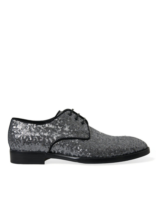 Silver Sequined Lace Up Men Derby Dress Shoes