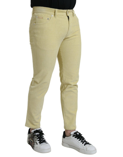 Yellow Corduroy Logo Plaque Skinny Denim Jeans