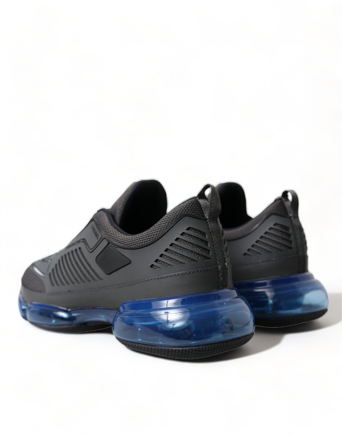 Black Blue Rubber Knit Slip On Low Top Sneakers Shoes