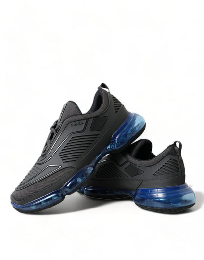 Black Blue Rubber Knit Slip On Low Top Sneakers Shoes