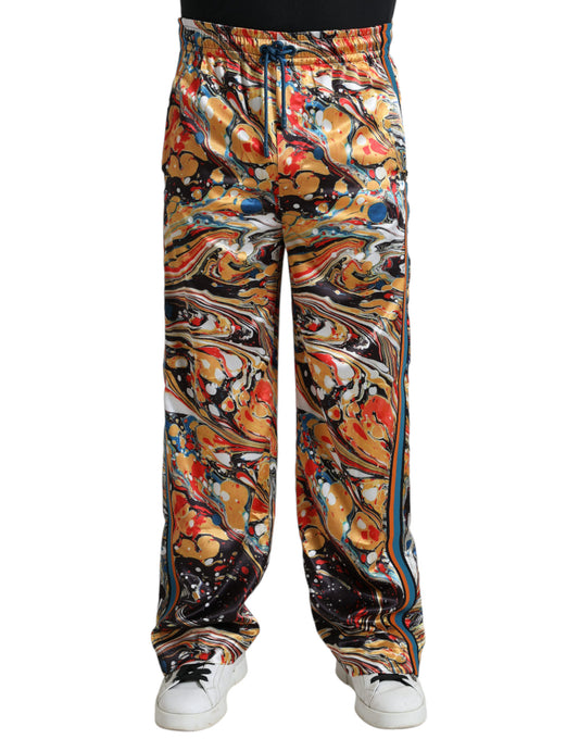 Multicolor Marble Print Satin Pants