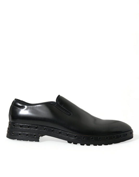 Black Leather Studded Loafers Dress Shoes