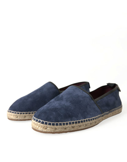 Blue Leather Suede Slip On Espadrille Shoes