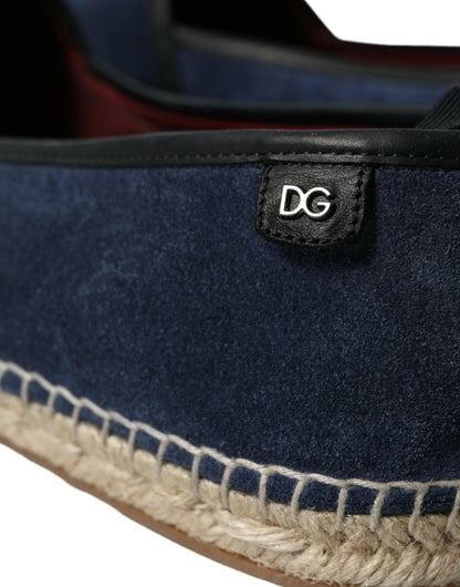 Blue Leather Suede Slip On Espadrille Shoes