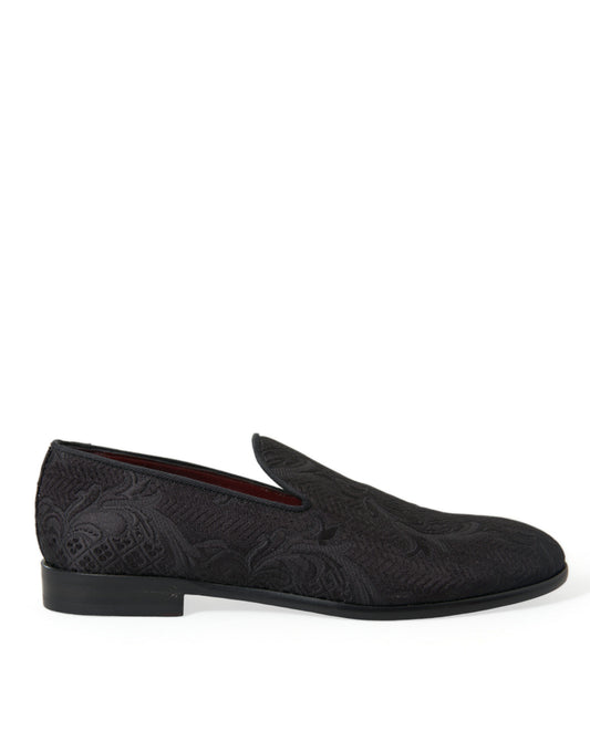 Black Brocade Men Slip On Loafer Dress Shoes