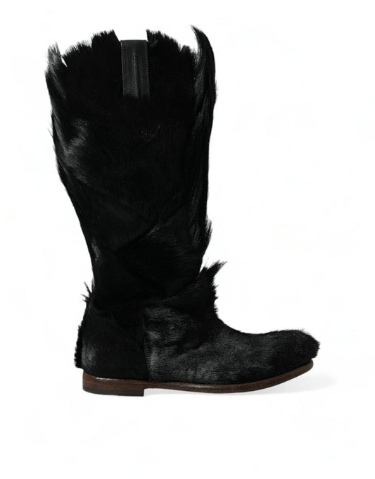 Black Gazelle Fur Mid Calf Winter Boots Shoes