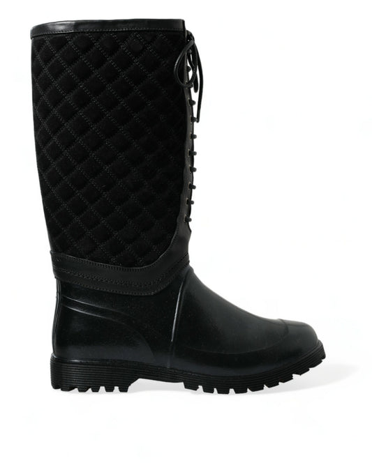 Black Chioggia Rubber Suede Rain Boots Shoes