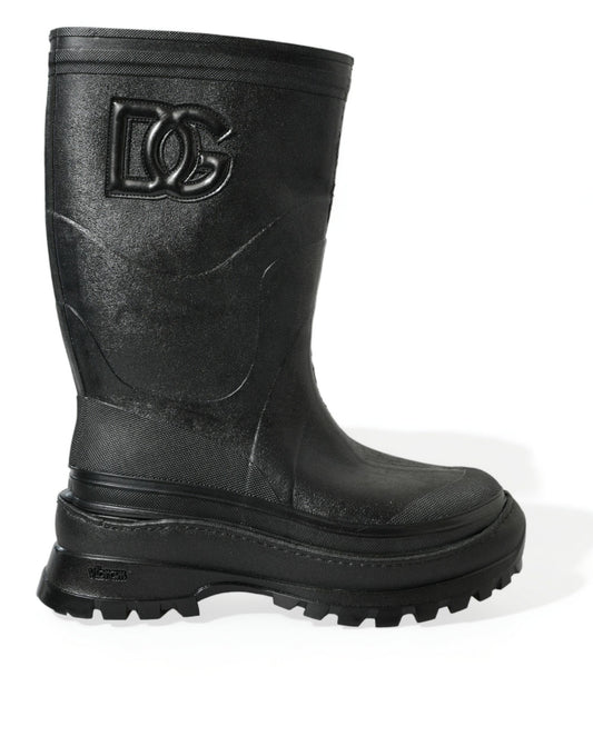 Black Embossed Metallic Rubber Boots Shoes