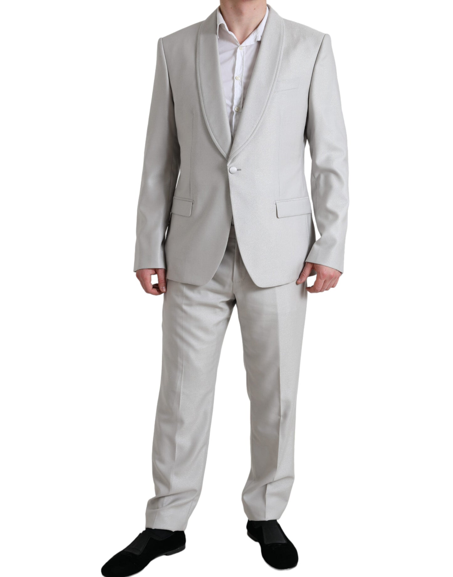 Silver Wool Silk 2 Piece Slim Fit Suit