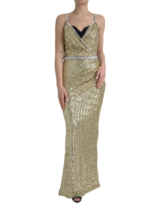 Golden Sequin Evening Dress with Silk Blend Lining