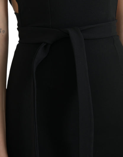 Elegant Black Sheath Halter Midi Dress